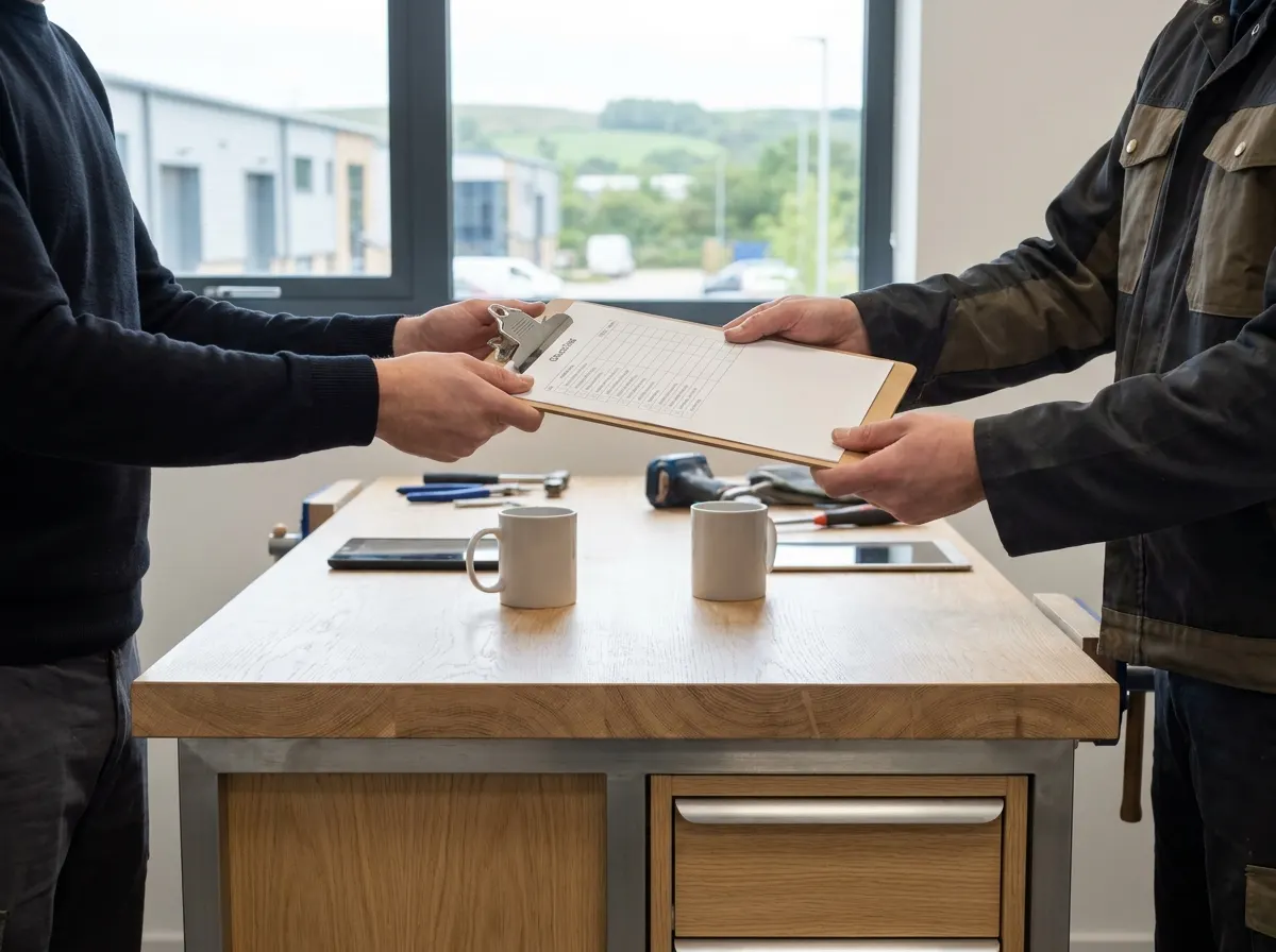 An experienced Refurnish staff member guiding a volunteer through a repair task