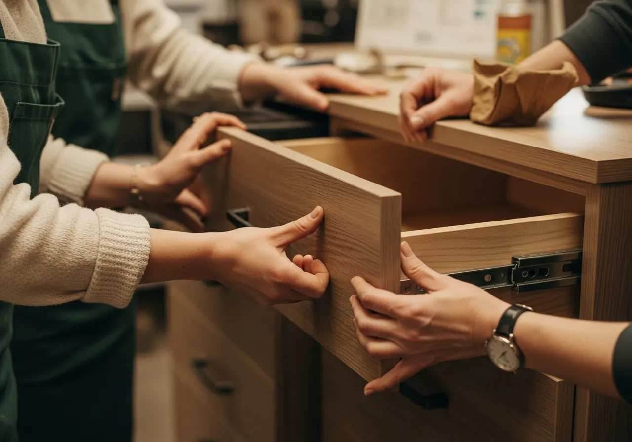 A Refurnish volunteer working confidently alongside colleagues in the warehouse