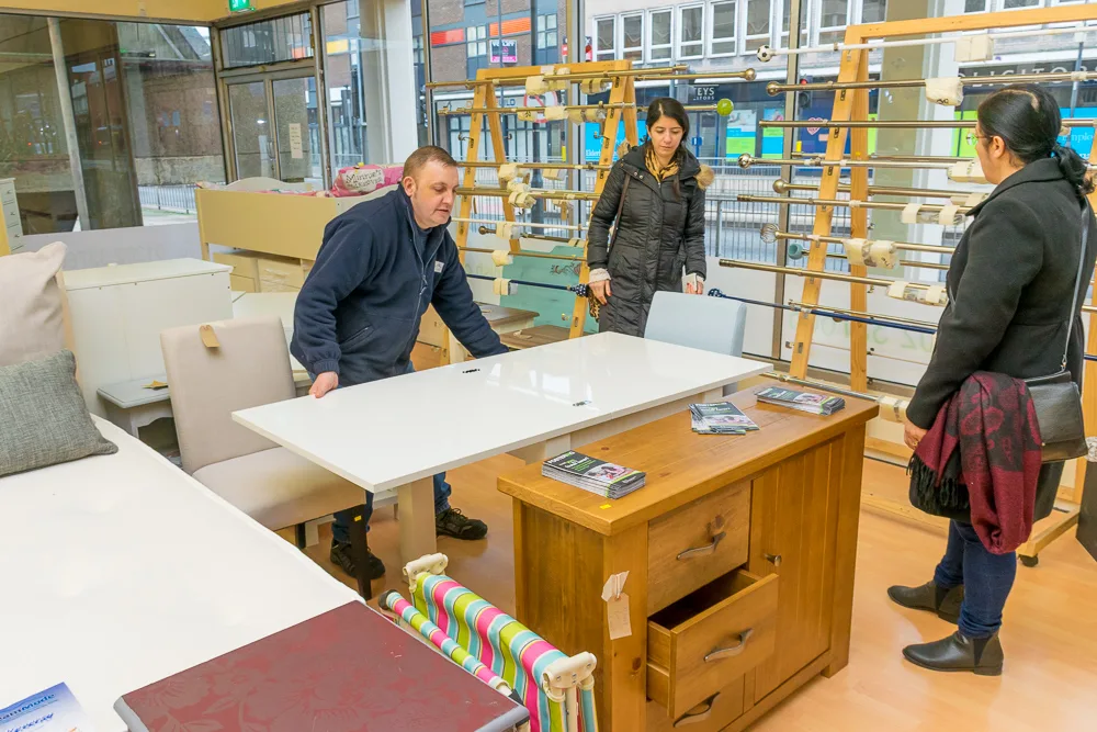 The shop floor at Doncaster Refurnish Dunscroft, laid out with sofas, tables and homeware